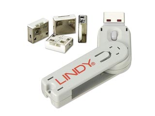 Lindy USB Port Blocker (1 Key + 4 Blocks) - White