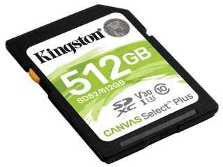 Kingston Canvas Select Plus SD 512GB SDXC Class 10 UHS-1 U3 V30 [SDS2/512GB]