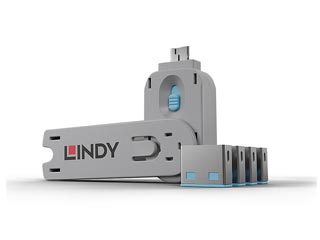 Lindy USB Port Blocker (1 Key + 4 Blocks) - Blue