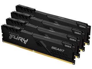 Kingston FURY Beast 64GB 4x16GB DDR4-3600 CL18 1.35V XMP UDIMM Non-ECC Black Desktop Memory Kit KF436C18BBK4/64