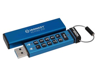 Kingston IronKey Keypad 200 128GB Encrypted USB-A Flash Drive FIPS 140-3 Level 3 XTS-AES 256-bit IP68