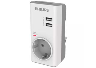 Philips Surge Adapter CHP4010W - 1x Schuko with 2 USB-A Charger Ports [CHP4010W]
