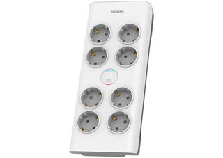 Philips SPN7080WA Πολύπριζο 8 θέσεων (Schuko) με Προστασία Υπέρτασης - 2m