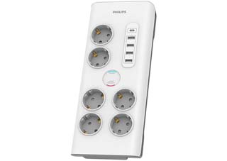 Philips SPN7060WA Πολύπριζο 6 θέσεων (Schuko) με Προστασία Υπέρτασης και 4x USB-A/1x USB-C - 2m