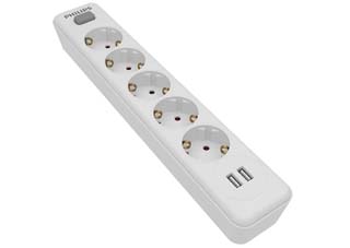 Philips SPN3052WA Πολύπριζο 5 θέσεων (Schuko) + 2x USB-A με διακόπτη - 2m [SPN3052WA]