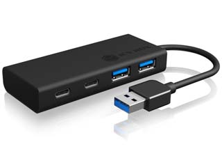 RaidSonic ICY BOX IB-HUB1426-U3 USB 3.0 Hub 4-Port 2 x USB-C 2 x USB-A 5 Gbps Aluminium Black UASP 10 cm Cable