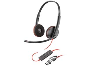 Poly Blackwire 3220 Stereo USB-C Headset with USB-A Adapter