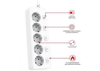 TU-XIN Πολύπριζο 5 θέσεων (Schuko) με ατομικούς διακόπτες - White [TX-5EU-SO-W]