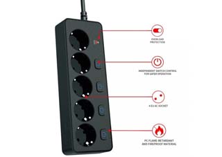 TU-XIN Πολύπριζο 5 θέσεων (Schuko) με ατομικούς διακόπτες - Black [TX-5EU-SO-B]