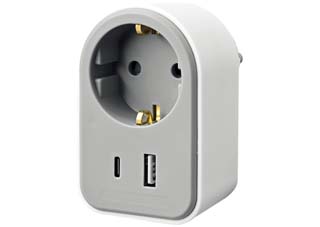 Sonora PAW100 AC20 Αντάπτορας φόρτισης - 1x Schuko Pass-Through/ 1x USB-A/ 1x USB-C