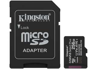 Kingston Canvas Select Plus Gen 3 256GB micro SDXC Class 10 UHS-1 U1 V10 A1 + SD Adapter [SDCS3/256GB]