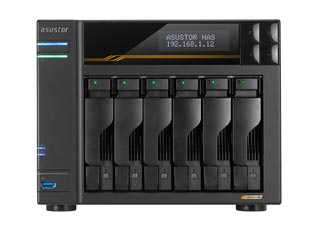 Asustor Lockerstor 6 Gen3 AS6806T 6-Bay NAS AMD Ryzen V3C14 16GB ECC DDR5 Quad M.2 NVMe Dual 10GbE Diskless Black