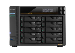 Asustor Lockerstor 10 Gen3 AS6810T 10-Bay NAS AMD Ryzen V3C14 16GB ECC DDR5 Quad M.2 NVMe Dual 10GbE Diskless Black