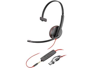 Poly Blackwire 3215 Wired USB-C Mono Headset with 3.5mm plug + USB-C/A adapter