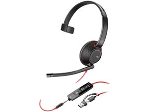 Poly Blackwire 5210 Wired USB-C Mono Headset with 3.5mm plug + USB-C/A adapter