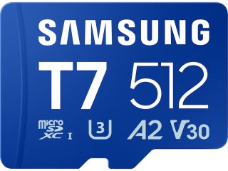 Samsung T7 microSDXC 512GB Memory Card, 170MB/s Read, UHS-I Class 10 U3 V30 A2, 3-Year Warranty, Blue (MB-MB512T/WW)